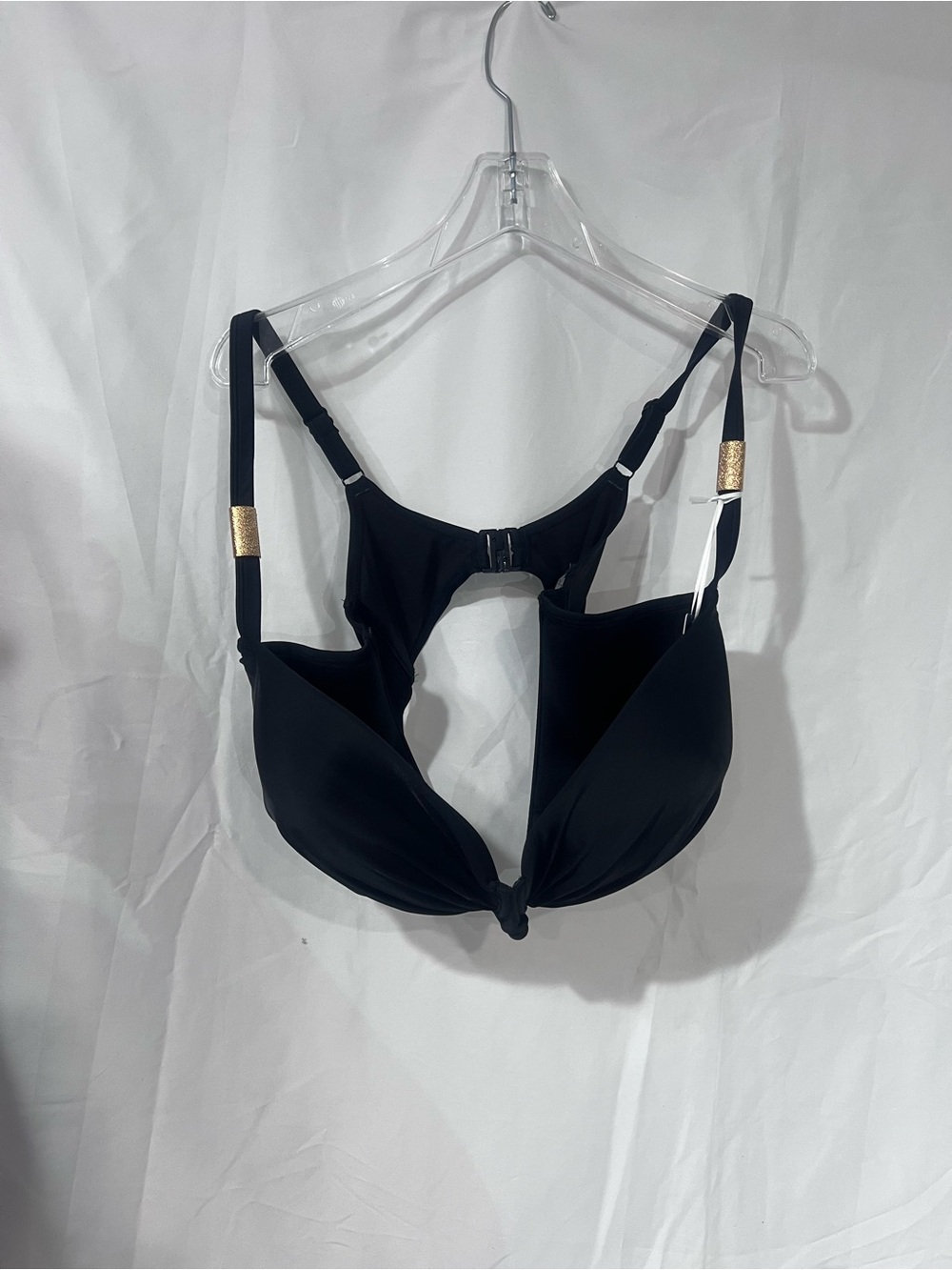 Women's Black Knot-Front Support Bralette with Gold Accents
